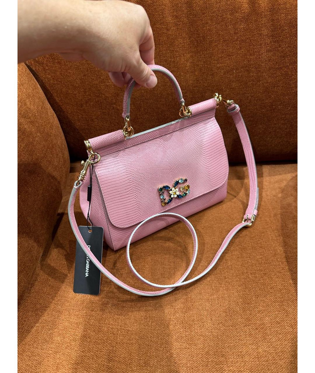 DOLCE&GABBANA Розовая кожаная сумка с короткими ручками, фото 7