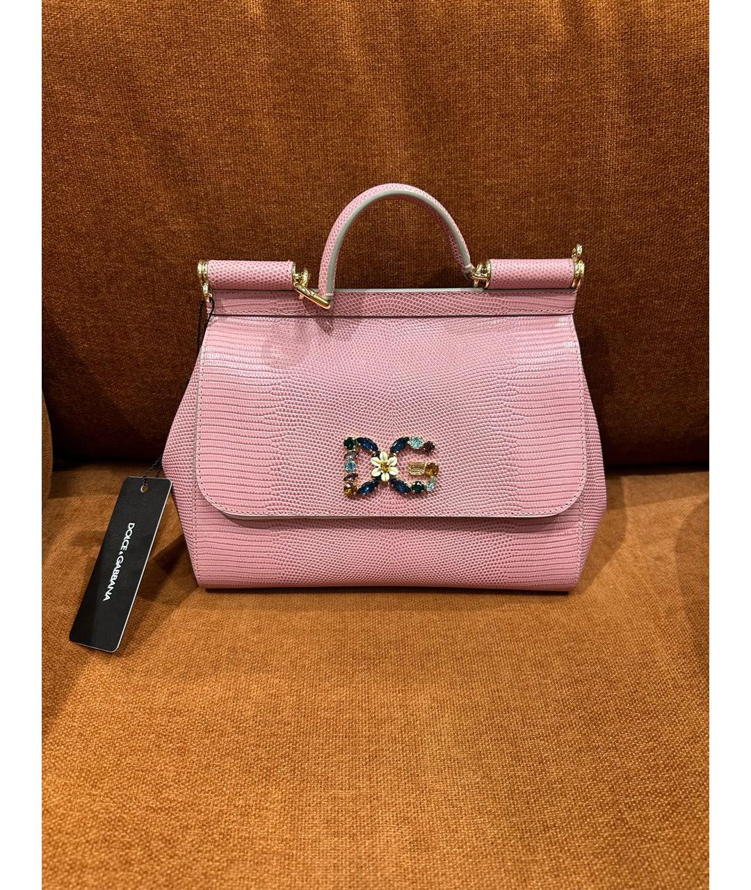 DOLCE&GABBANA Розовая кожаная сумка с короткими ручками, фото 8