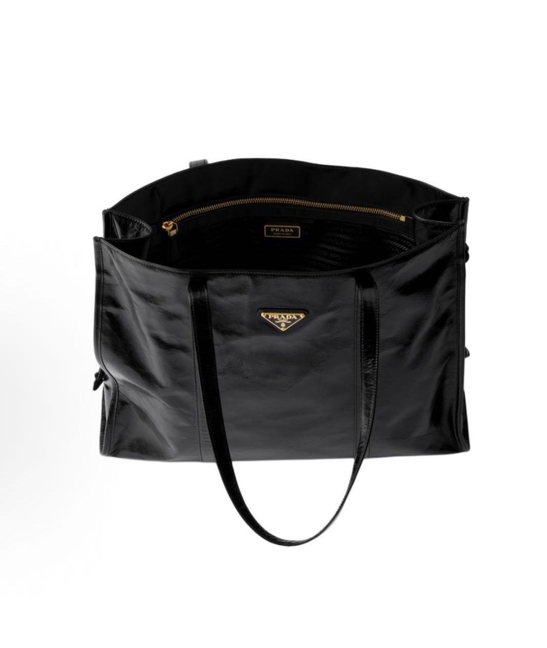 PRADA Черная сумка тоут из лакированной кожи, фото 4