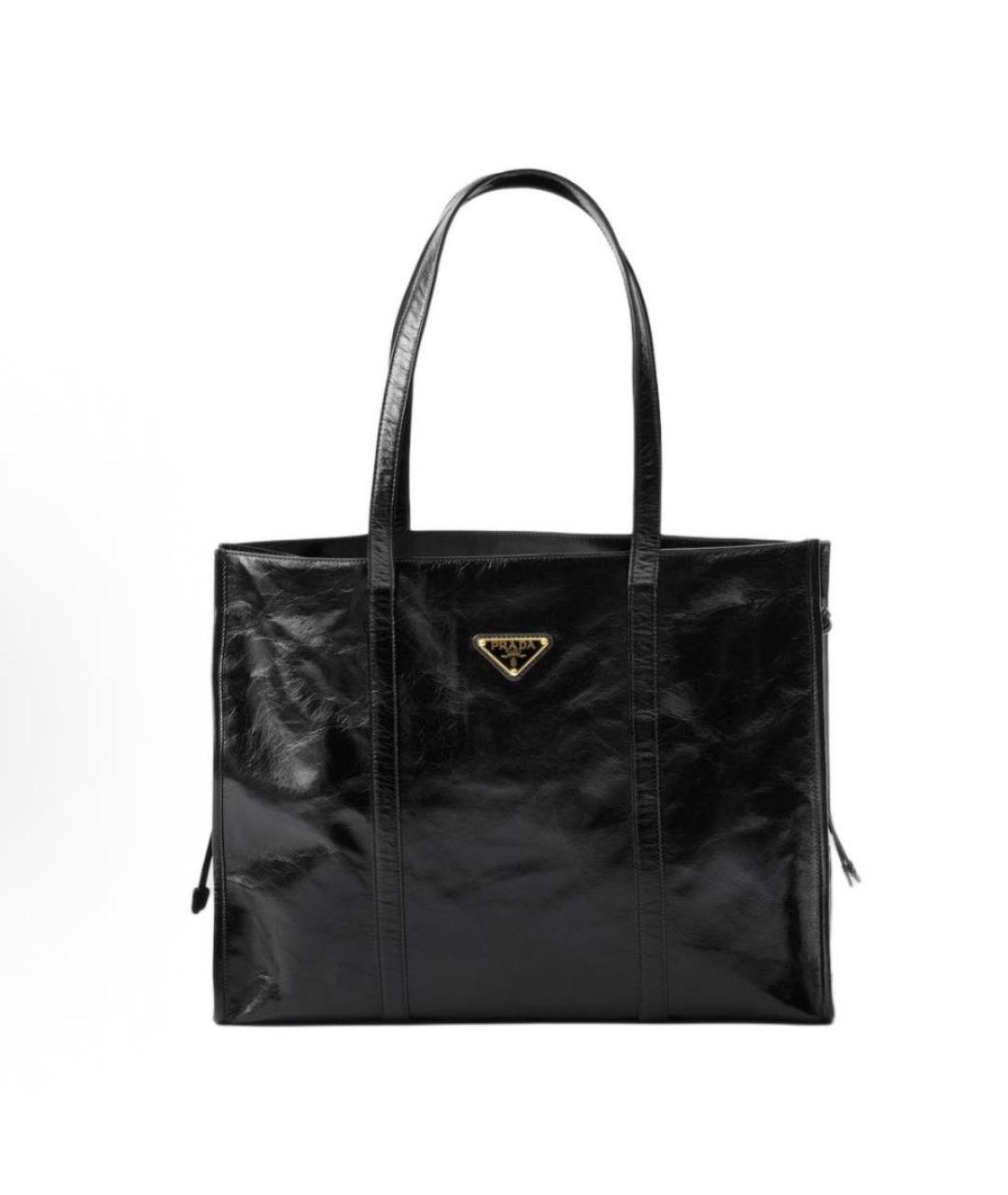 PRADA Черная сумка тоут из лакированной кожи, фото 1