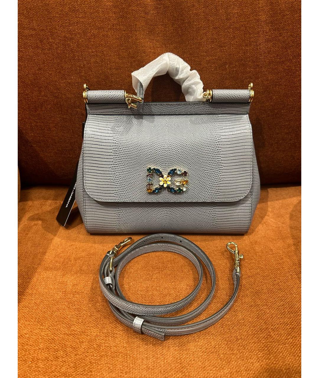 DOLCE&GABBANA Серая кожаная сумка с короткими ручками, фото 8