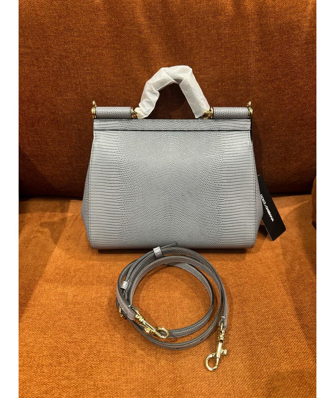 DOLCE&GABBANA Серая кожаная сумка с короткими ручками, фото 3