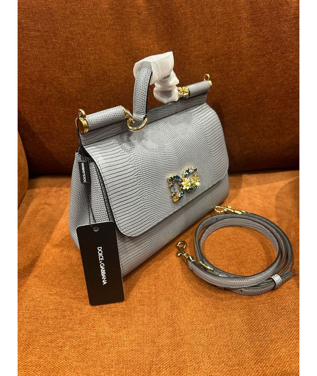 DOLCE&GABBANA Серая кожаная сумка с короткими ручками, фото 2