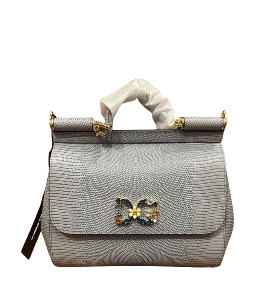 DOLCE&GABBANA Серая кожаная сумка с короткими ручками, фото 1