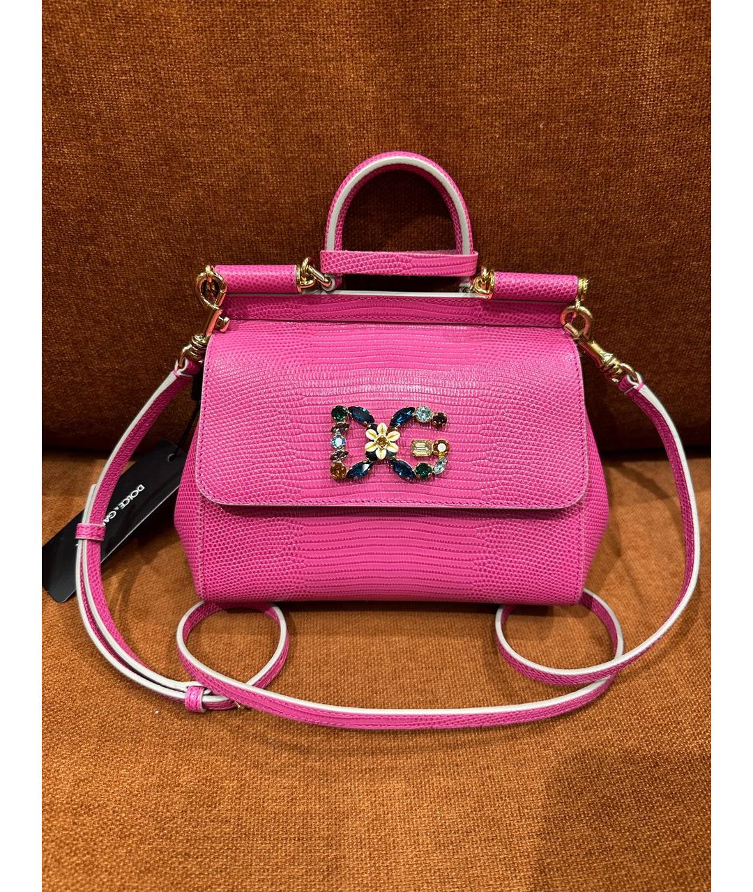 DOLCE&GABBANA Розовая кожаная сумка с короткими ручками, фото 6