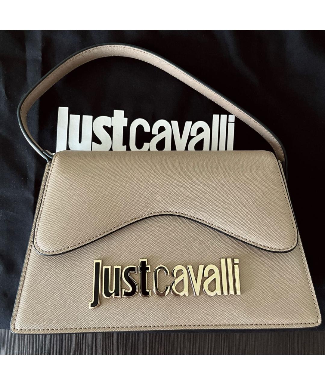 JUST CAVALLI Бежевая сумка с короткими ручками из искусственной кожи, фото 8