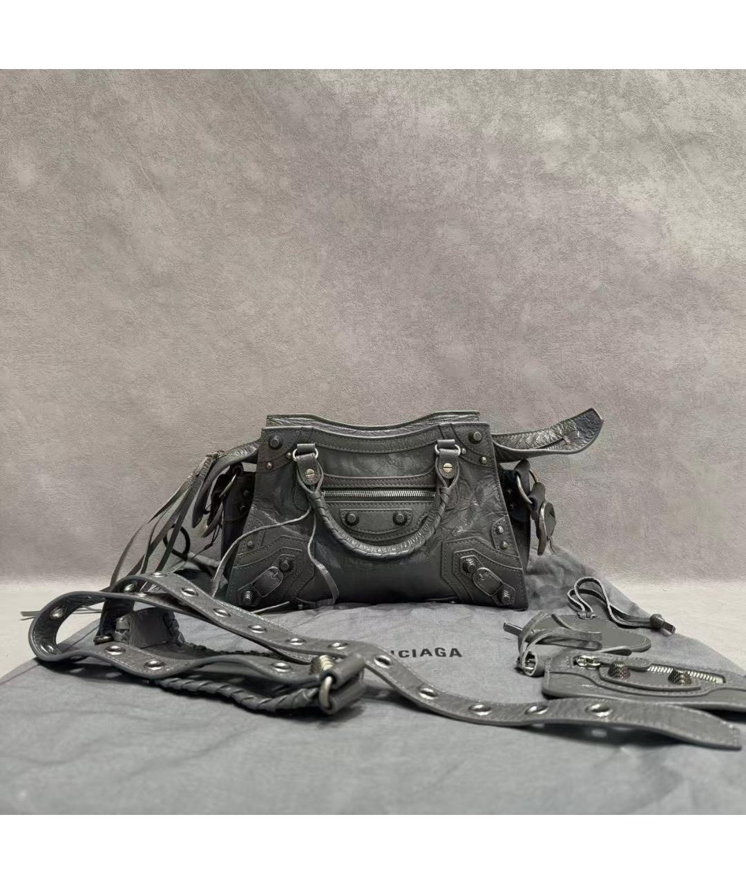 BALENCIAGA Серая кожаная сумка через плечо, фото 2