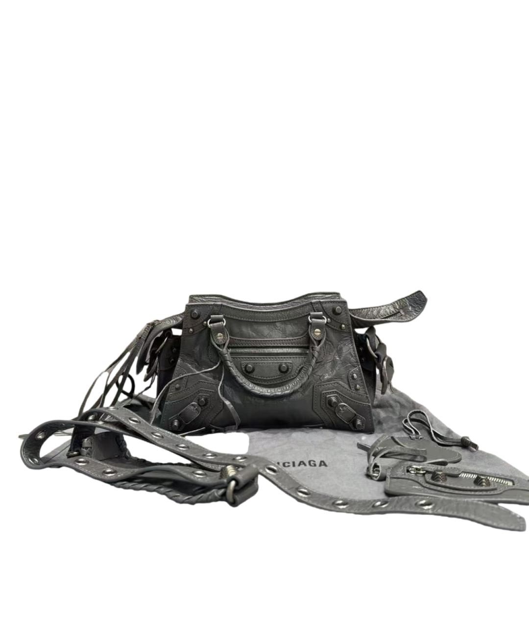 BALENCIAGA Серая кожаная сумка через плечо, фото 4