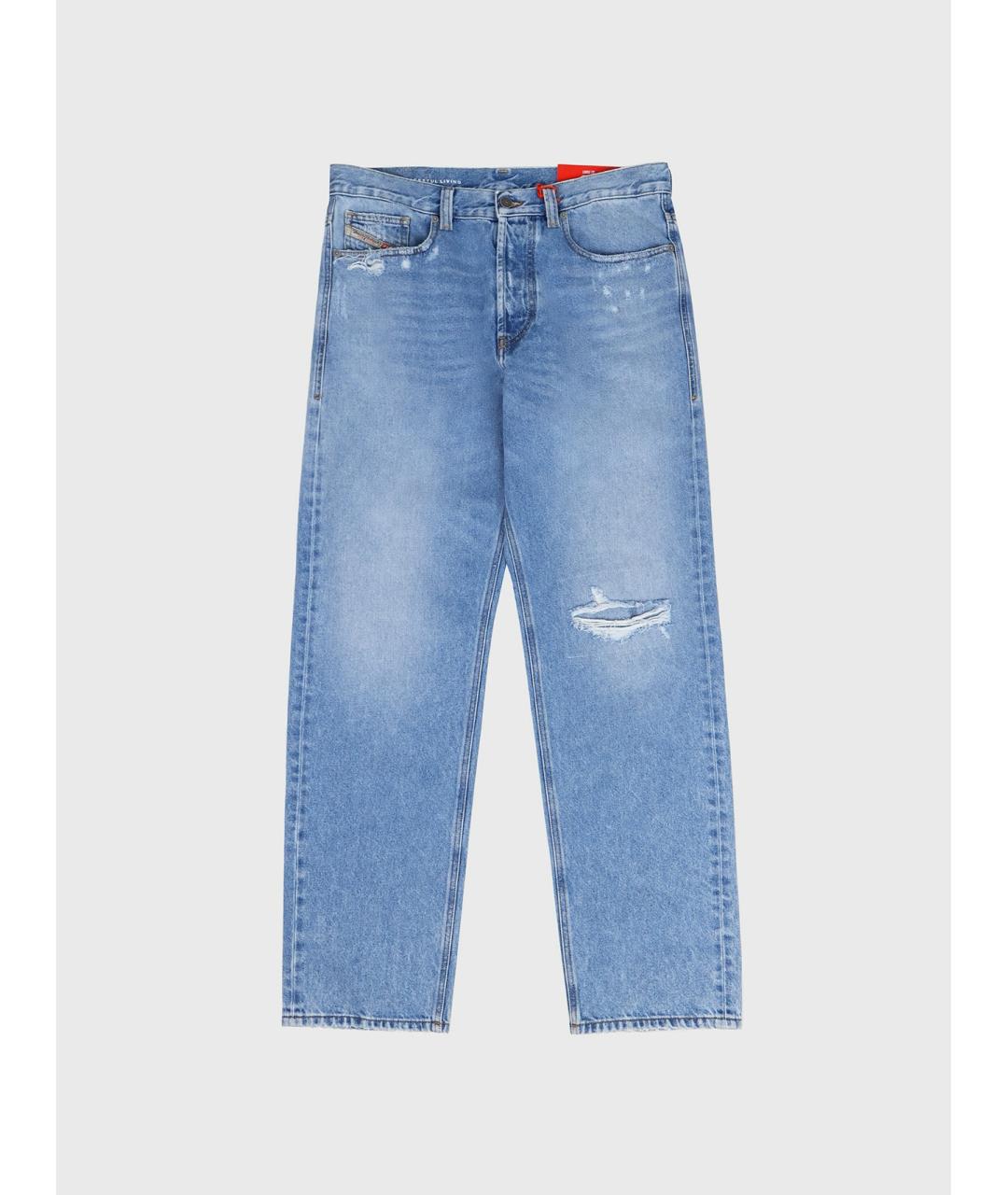 DIESEL Голубые хлопковые прямые джинсы, фото 10