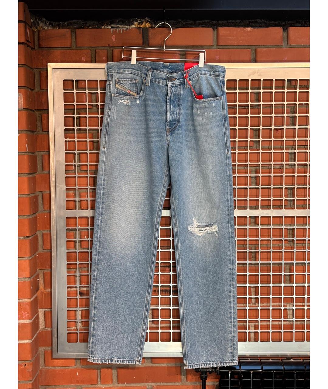 DIESEL Голубые хлопковые прямые джинсы, фото 6