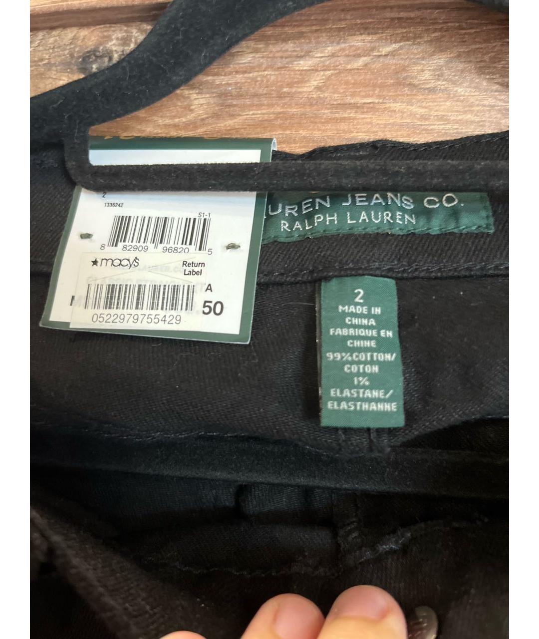RALPH LAUREN Черные хлопко-эластановые прямые джинсы, фото 3