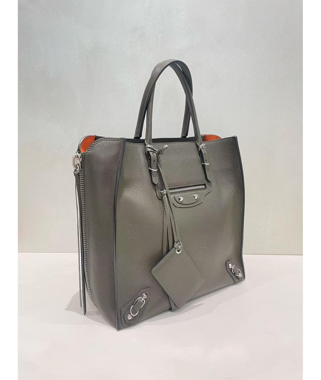 BALENCIAGA Серая кожаная сумка тоут, фото 3