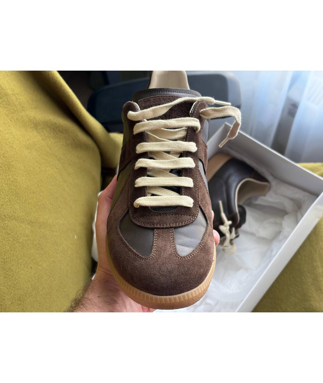 MAISON MARGIELA Коричневые кожаные низкие кроссовки / кеды, фото 2