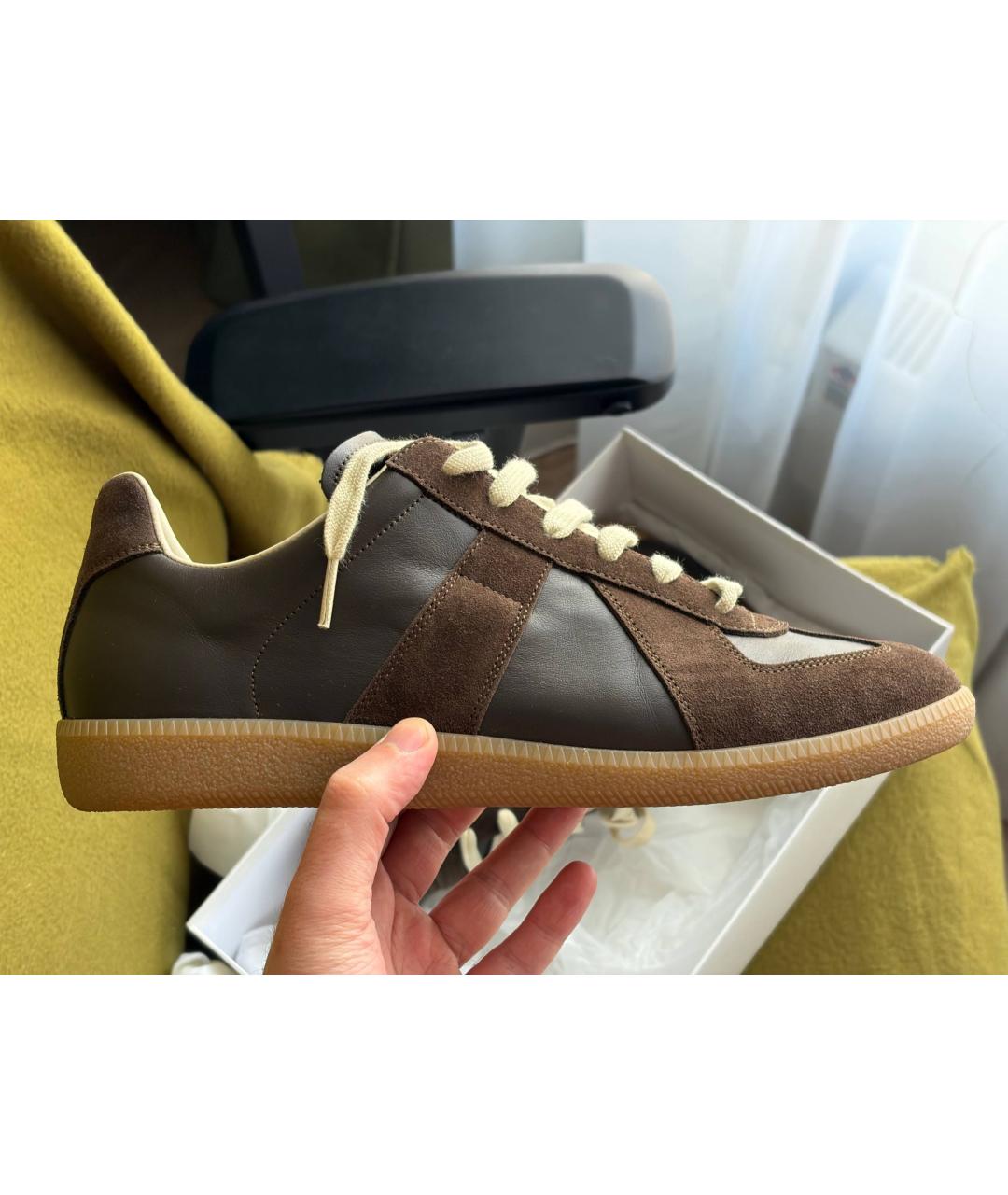 MAISON MARGIELA Коричневые кожаные низкие кроссовки / кеды, фото 10
