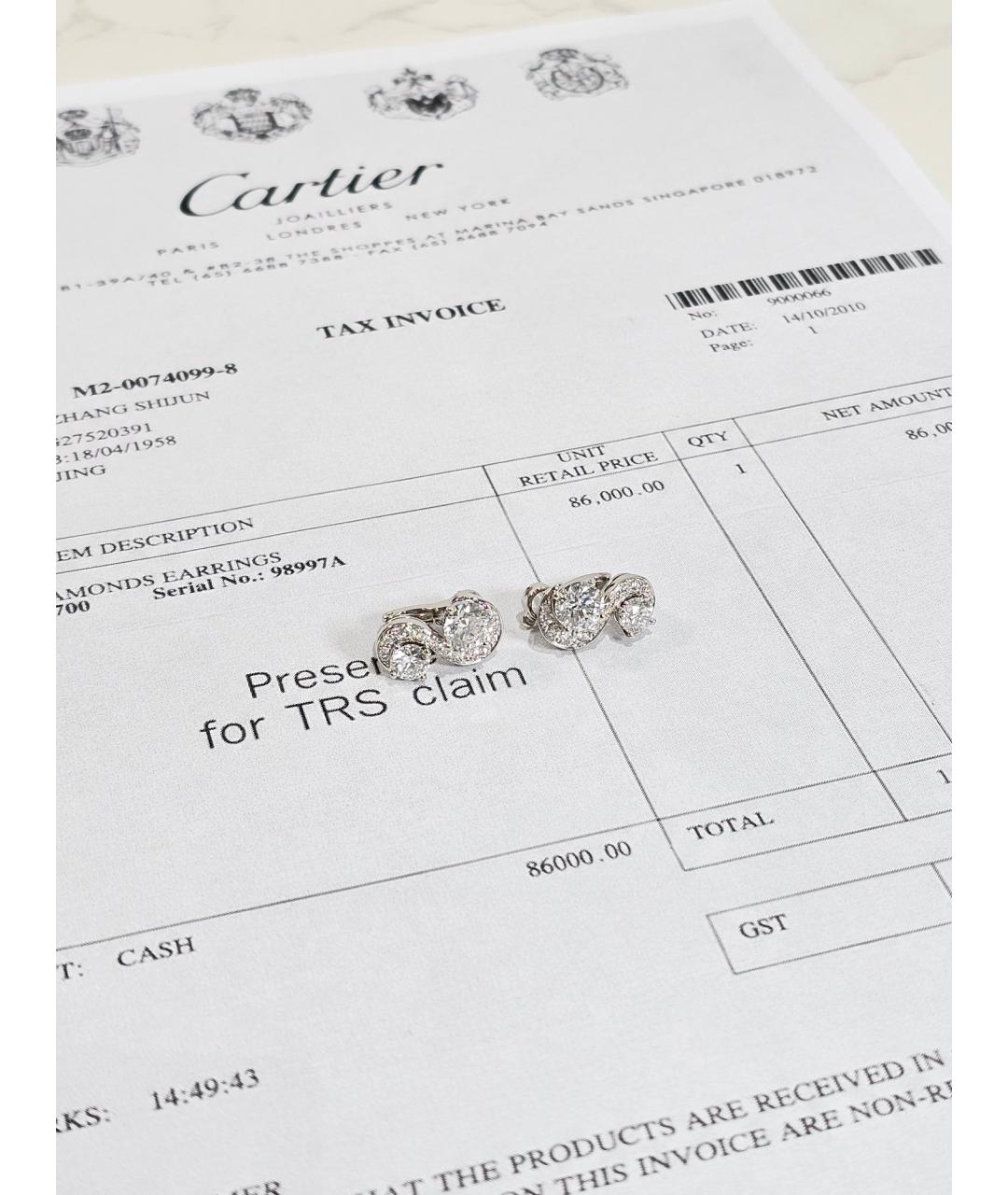 CARTIER Серебряные платиновые серьги, фото 2