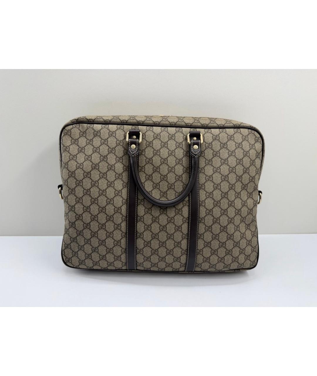 GUCCI Бежевый кожаный портфель, фото 3