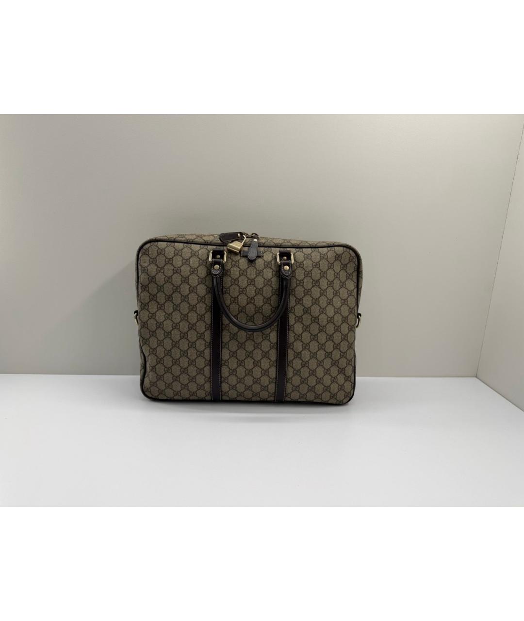 GUCCI Бежевый кожаный портфель, фото 10