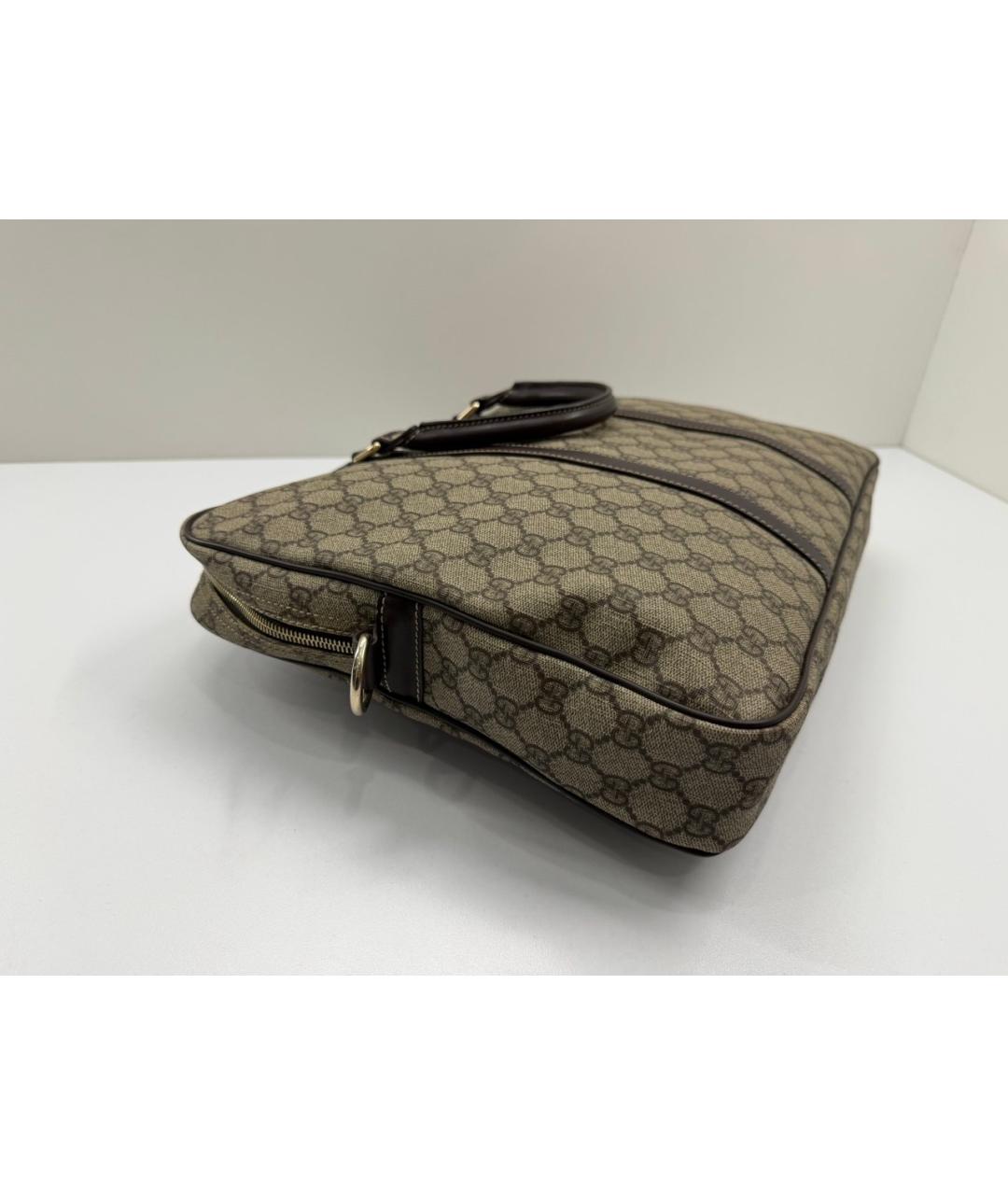 GUCCI Бежевый кожаный портфель, фото 6