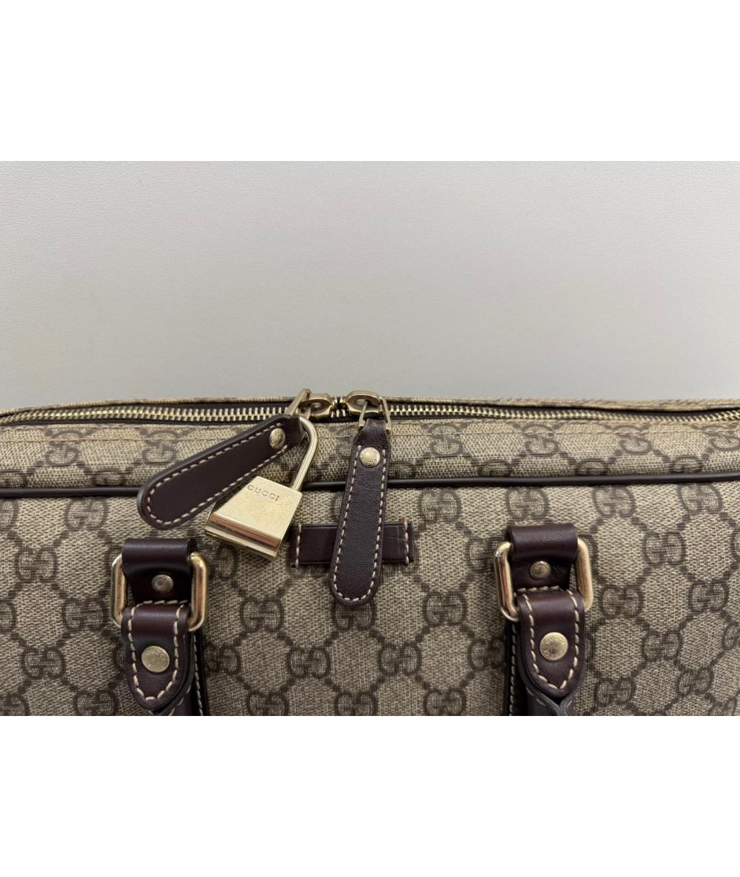 GUCCI Бежевый кожаный портфель, фото 5
