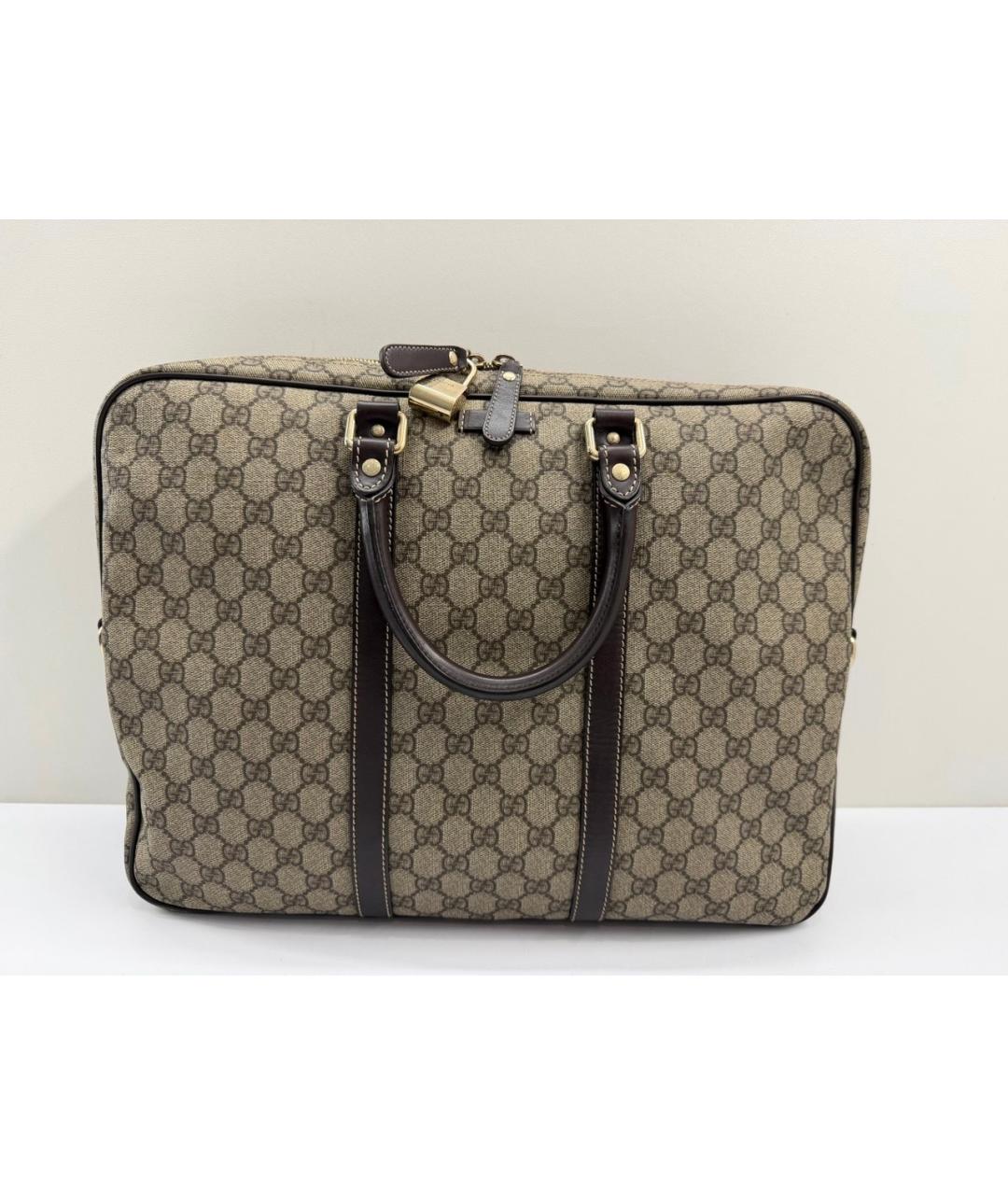 GUCCI Бежевый кожаный портфель, фото 4