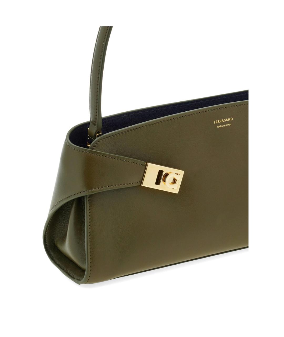 FERRAGAMO Зеленая кожаная сумка через плечо, фото 5
