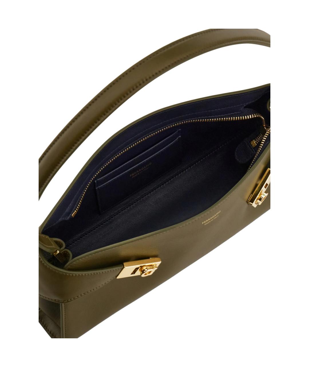 FERRAGAMO Зеленая кожаная сумка через плечо, фото 3
