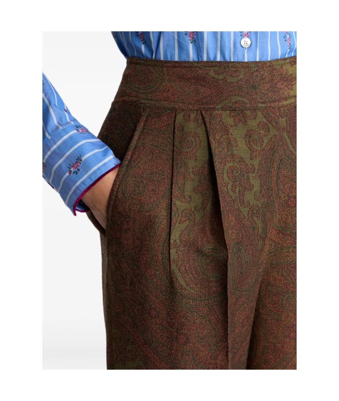 ETRO Коричневые шерстяные прямые брюки, фото 5