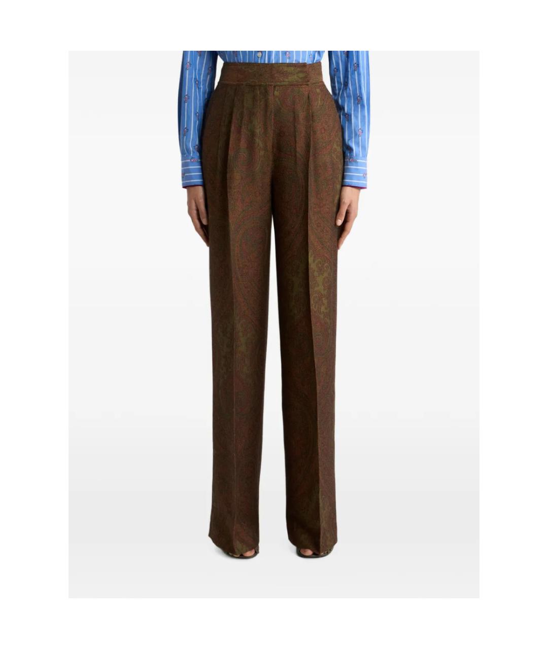 ETRO Коричневые шерстяные прямые брюки, фото 4