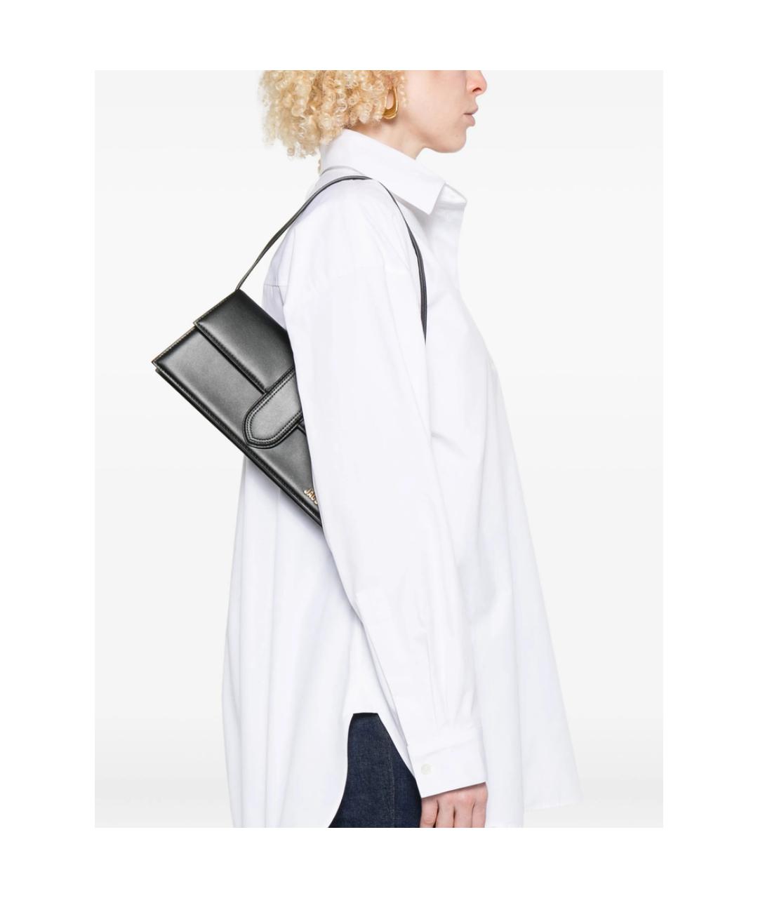 JACQUEMUS Черная кожаная сумка через плечо, фото 4