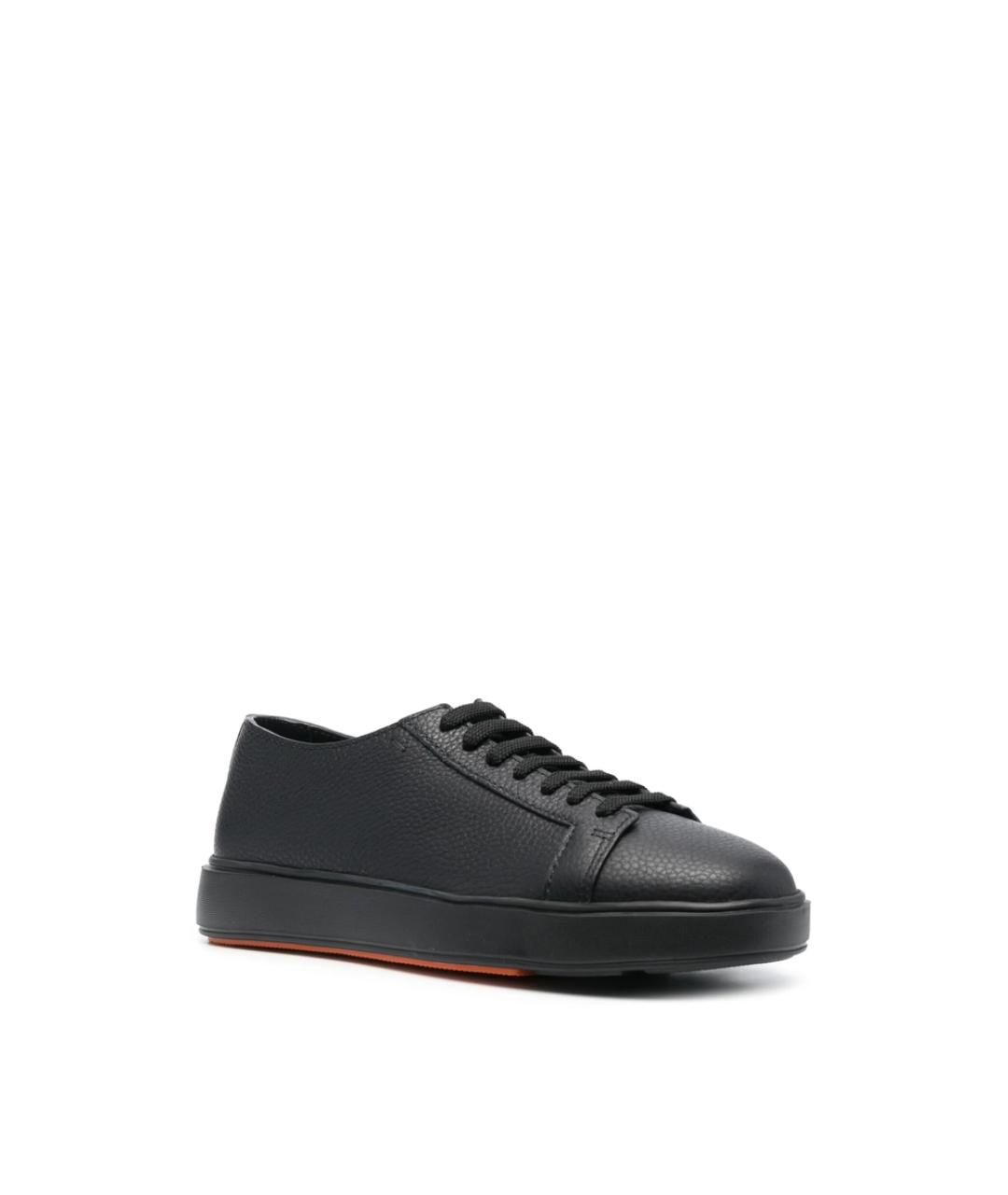 SANTONI Черные кожаные низкие кроссовки / кеды, фото 4