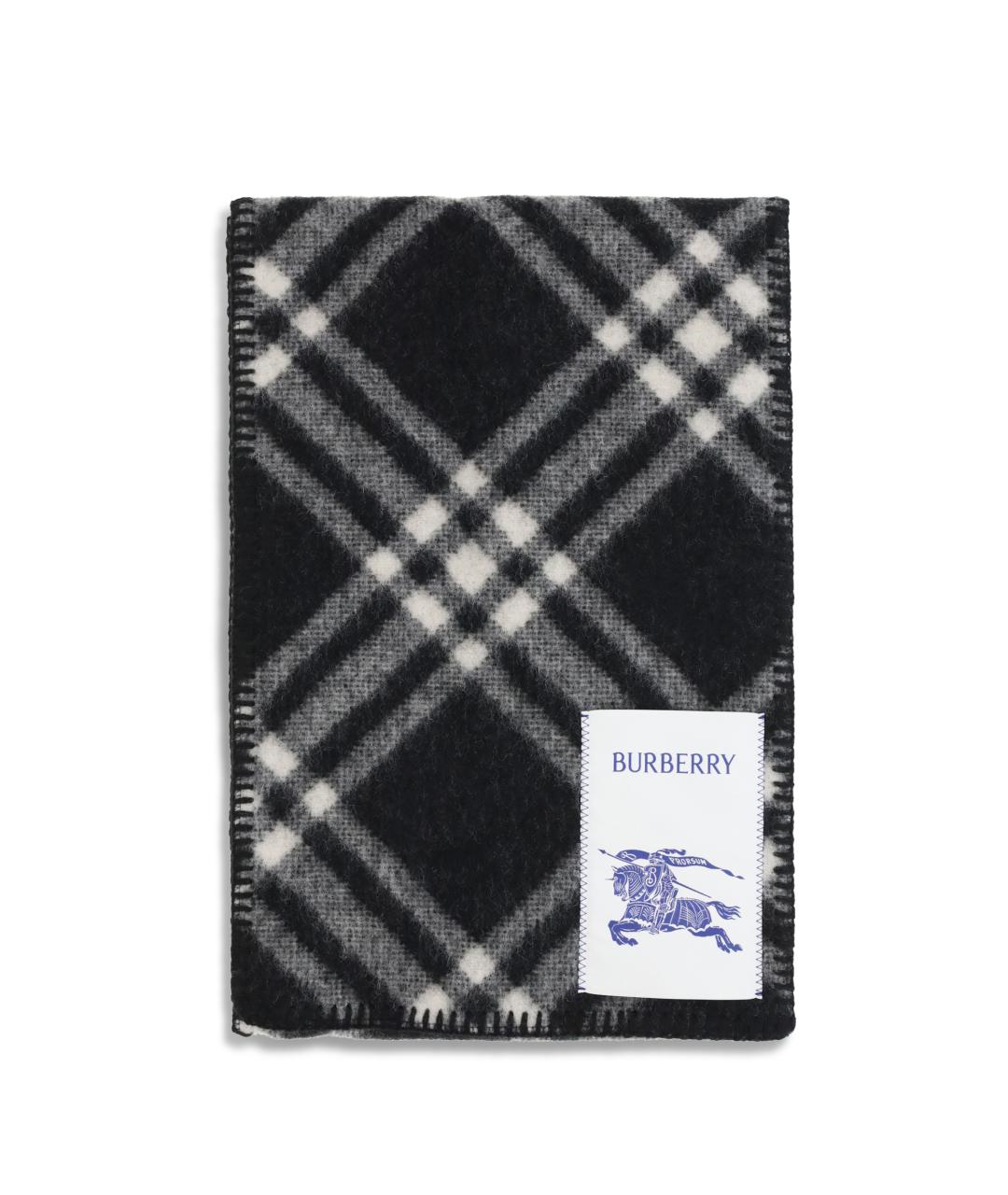 BURBERRY Черный шерстяной шарф, фото 1
