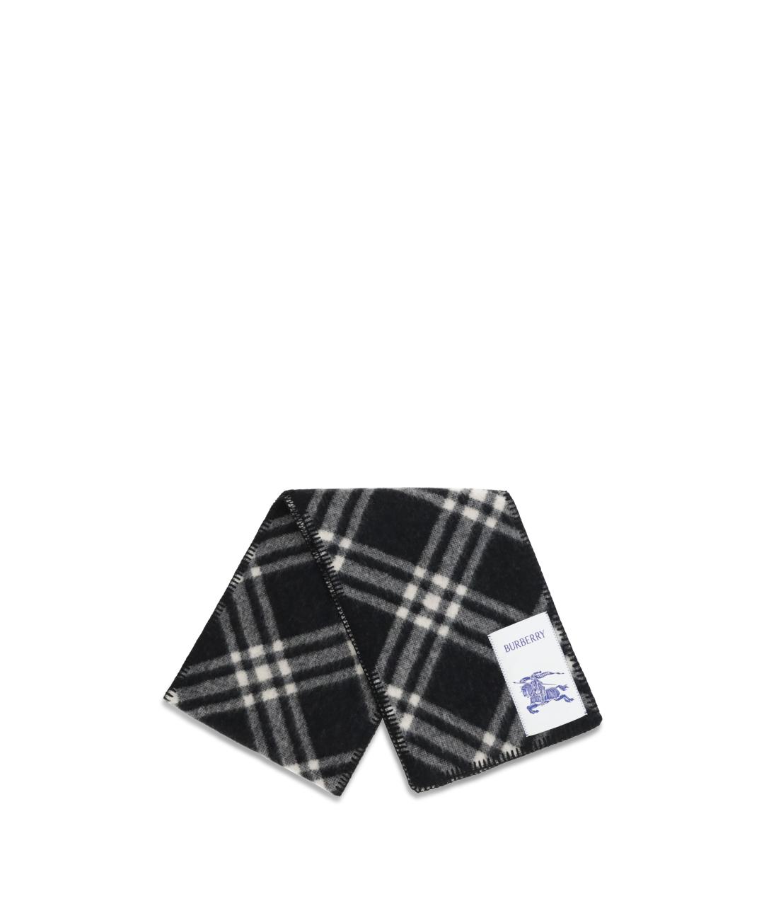 BURBERRY Черный шерстяной шарф, фото 2