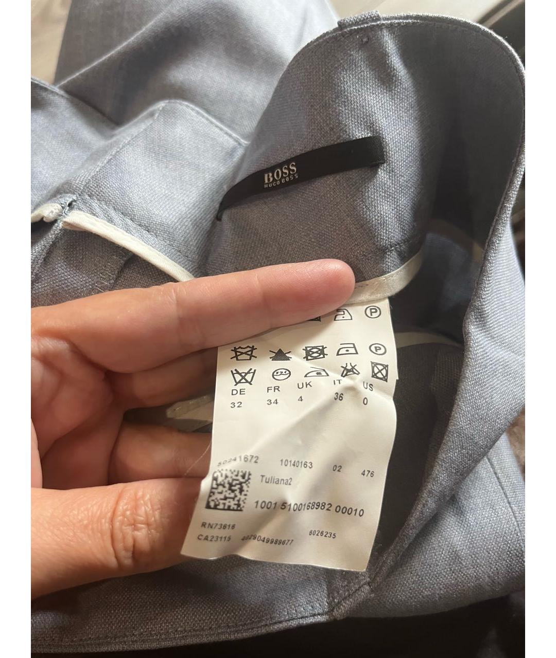 HUGO BOSS Голубые шерстяные прямые брюки, фото 3