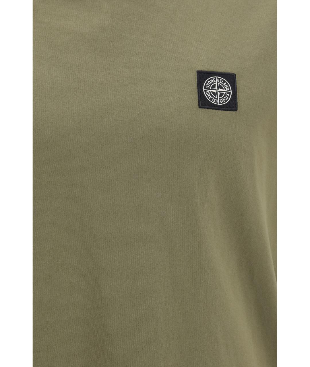 STONE ISLAND Хаки хлопковая футболка, фото 3