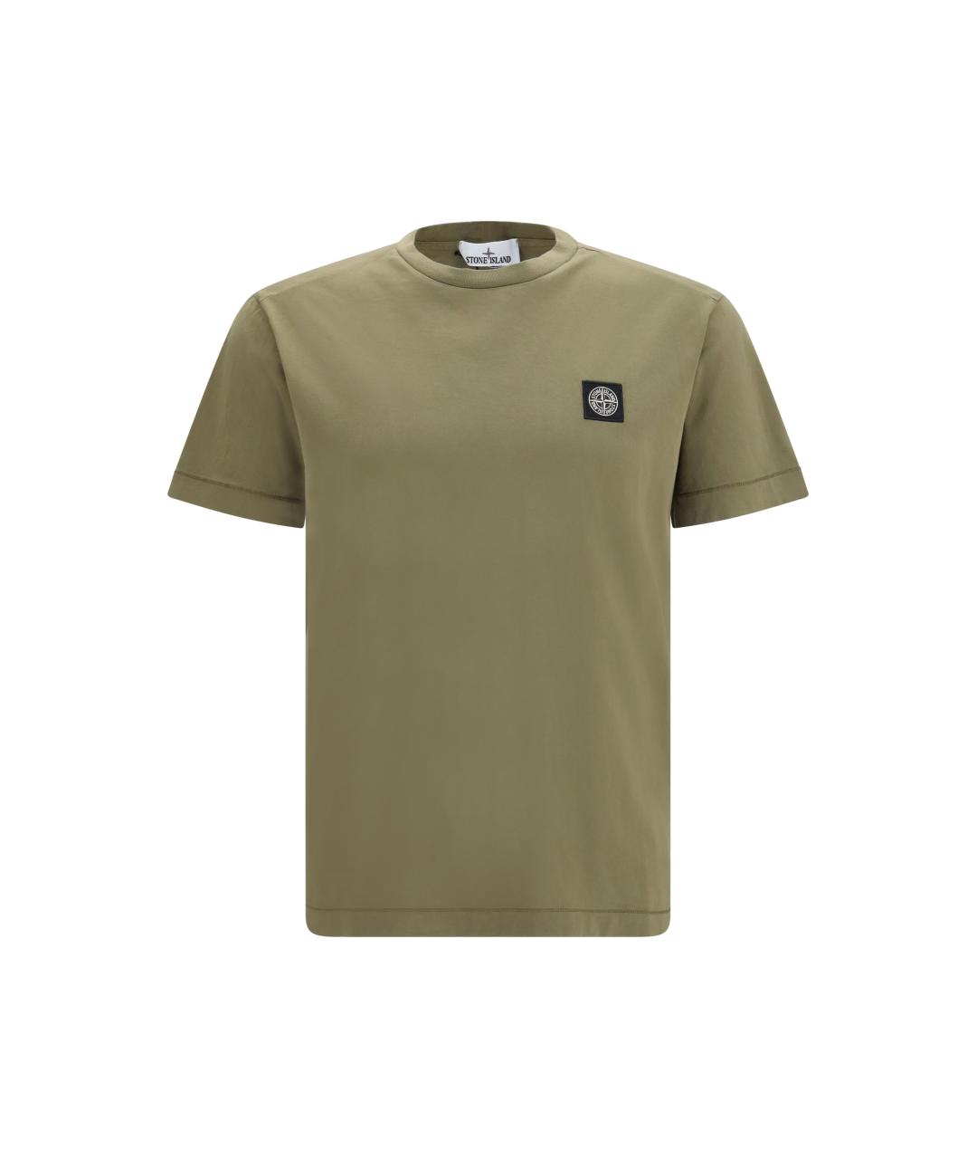 STONE ISLAND Хаки хлопковая футболка, фото 1