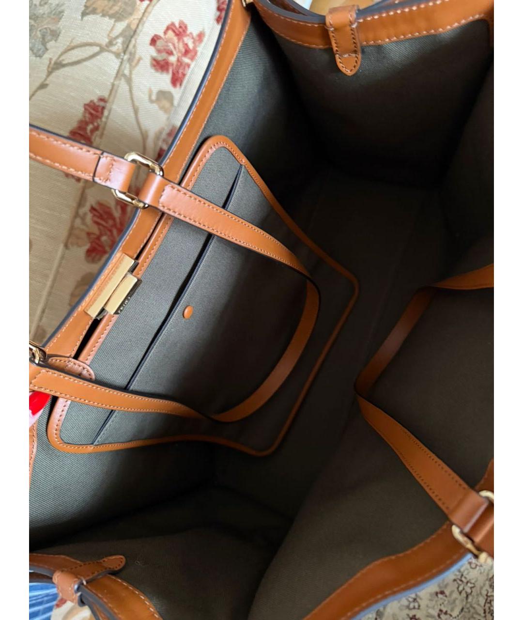 FENDI Хаки кожаная сумка тоут, фото 4