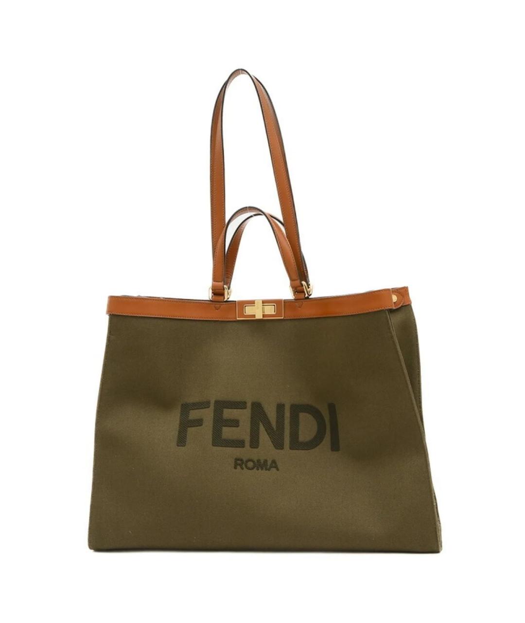 FENDI Хаки кожаная сумка тоут, фото 1
