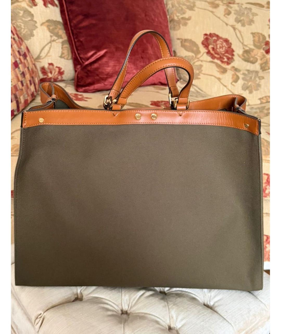FENDI Хаки кожаная сумка тоут, фото 3