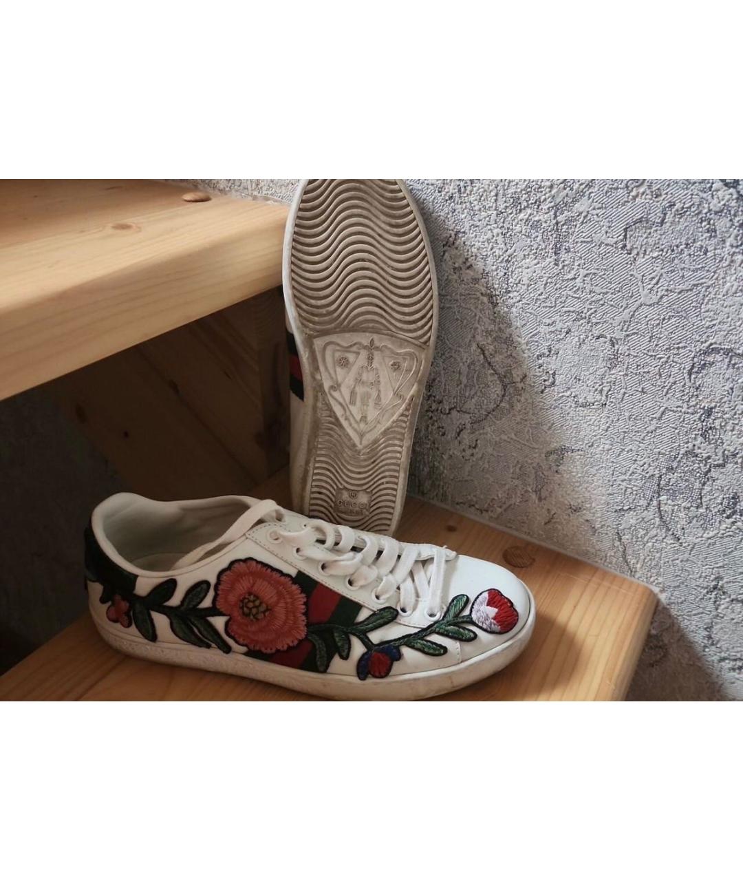GUCCI Белые кожаные кеды, фото 4