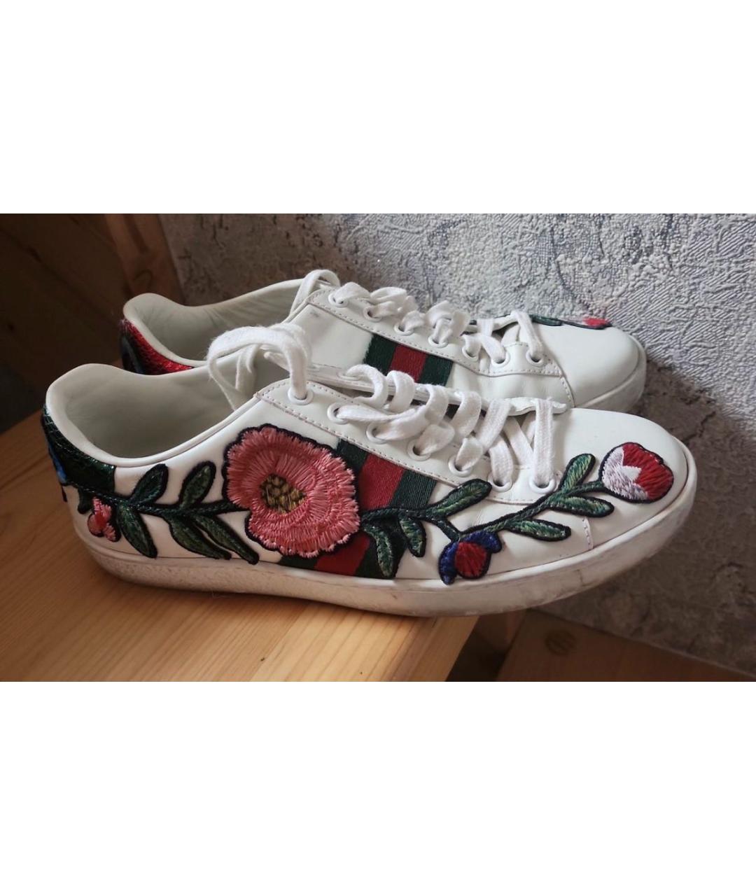 GUCCI Белые кожаные кеды, фото 6