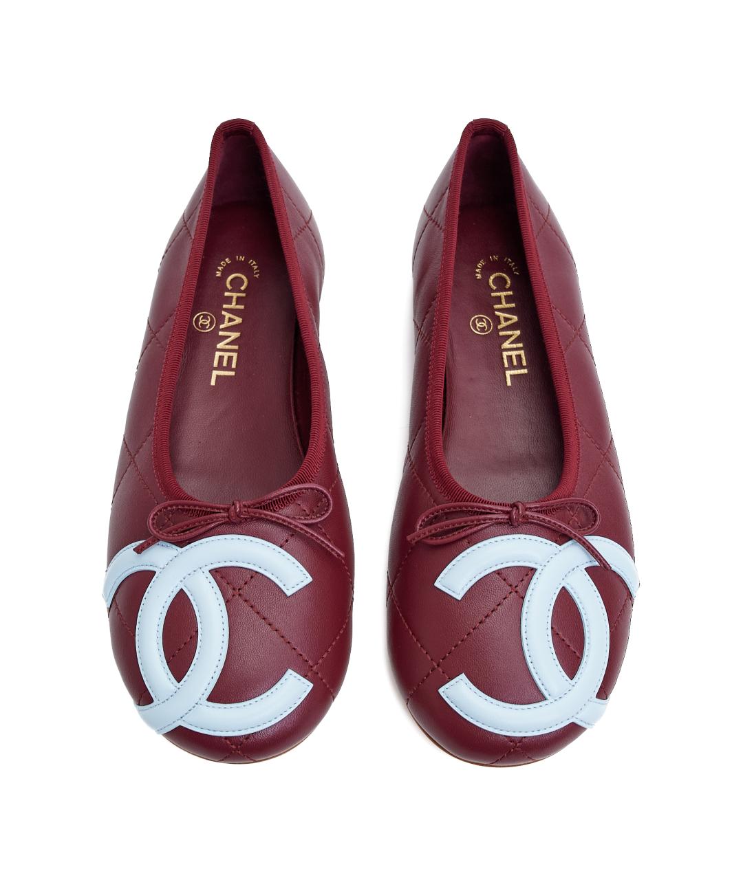 CHANEL Бордовые кожаные балетки, фото 3