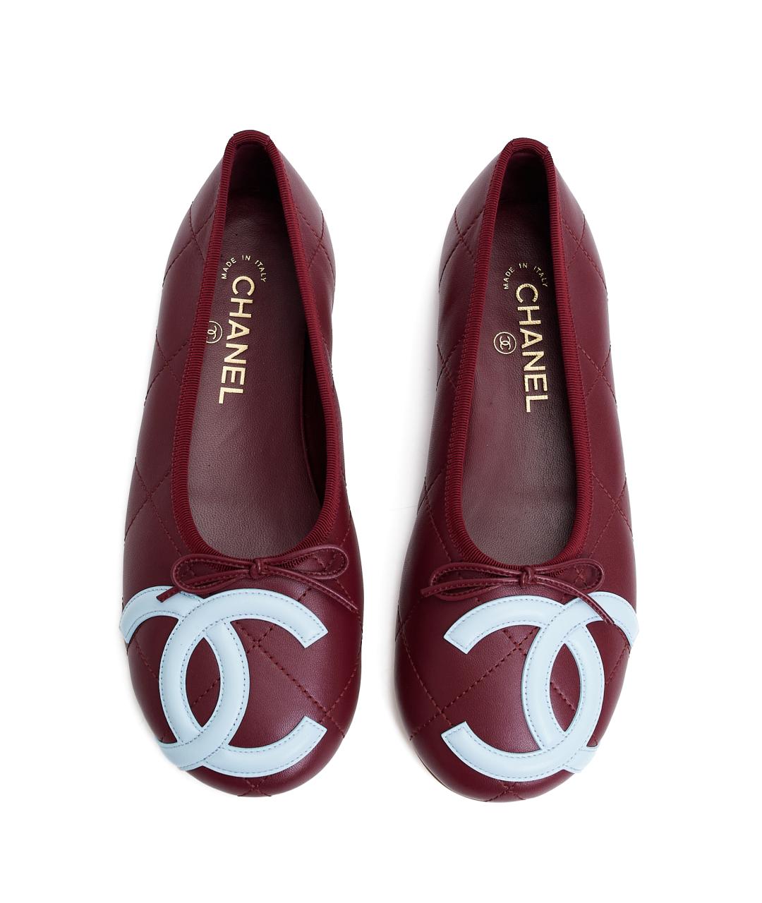 CHANEL Бордовые кожаные балетки, фото 4