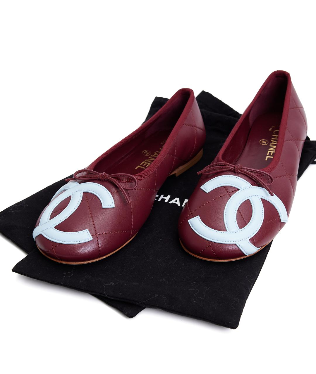 CHANEL Бордовые кожаные балетки, фото 6