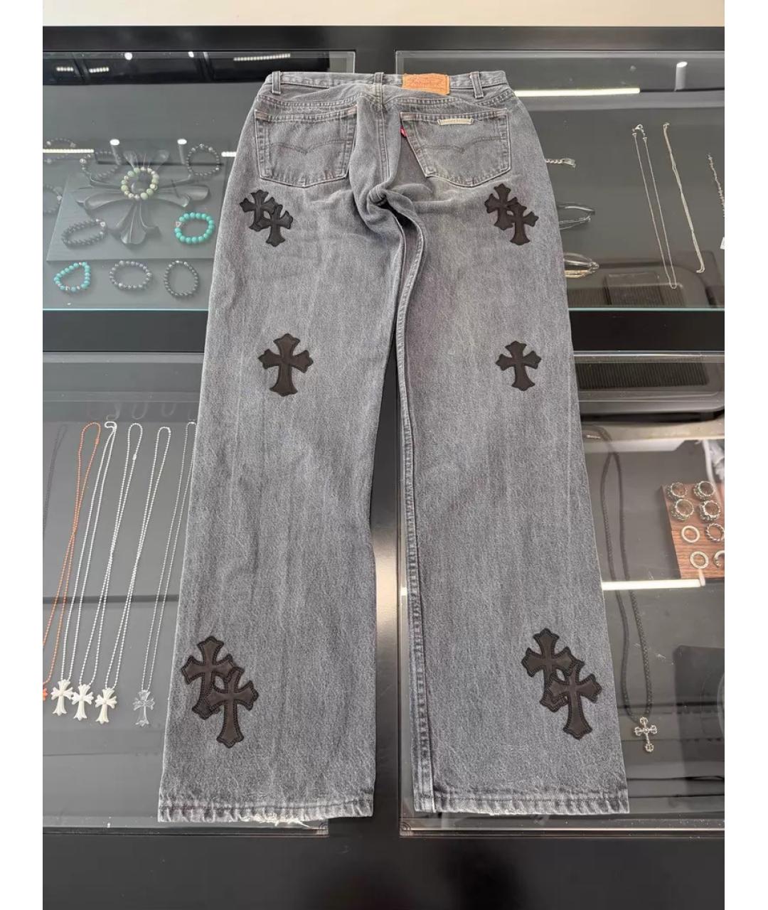 CHROME HEARTS Серые хлопковые прямые джинсы, фото 4