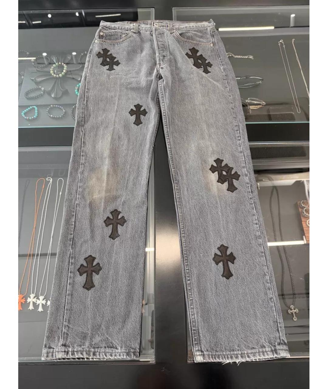 CHROME HEARTS Серые хлопковые прямые джинсы, фото 5