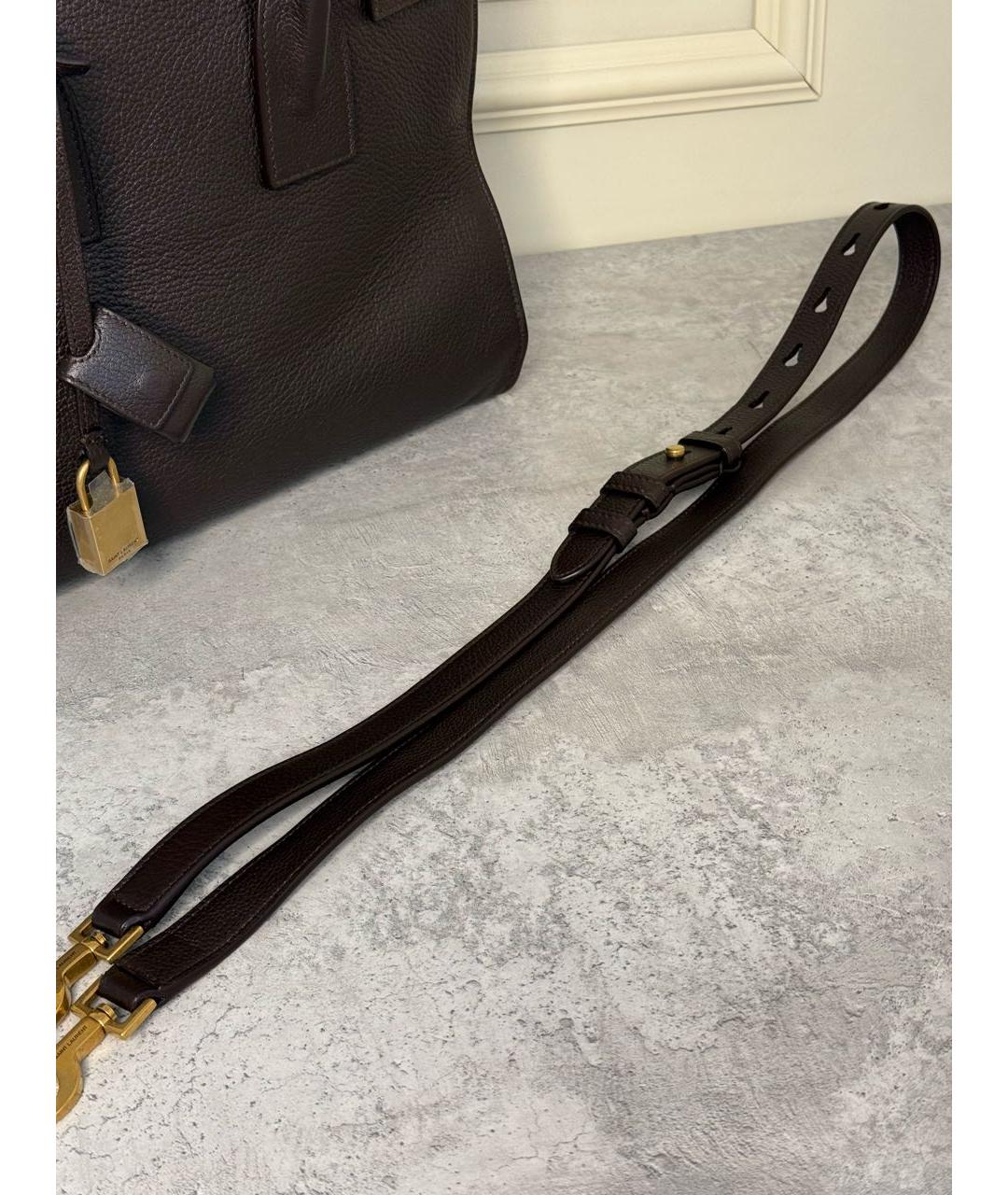 SAINT LAURENT Коричневая кожаная сумка тоут, фото 8