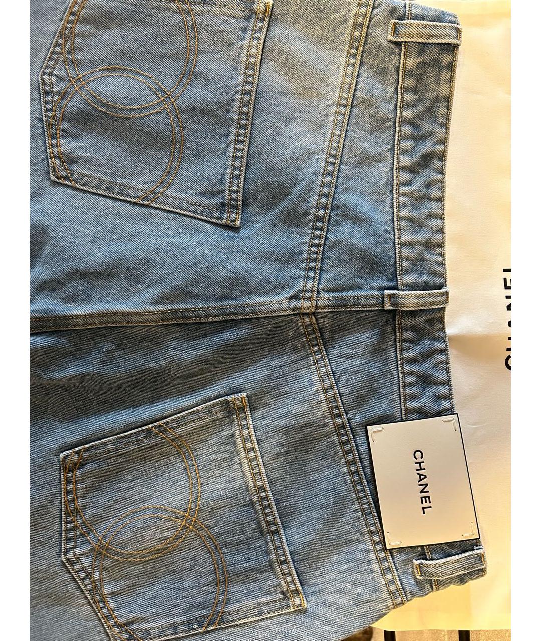 CHANEL Голубые хлопковые прямые джинсы, фото 5