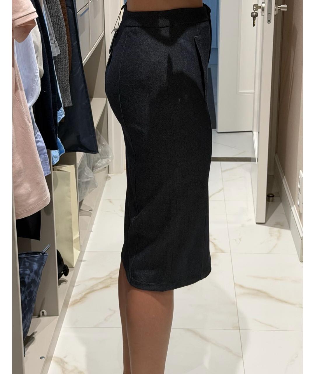 EMPORIO ARMANI Темно-синяя полиэстеровая юбка миди, фото 8