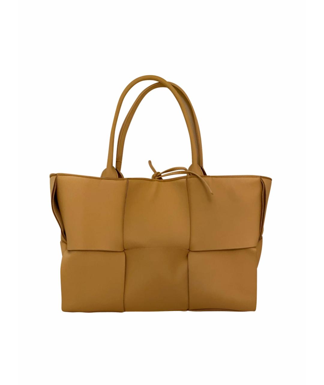 BOTTEGA VENETA Горчичная кожаная сумка с короткими ручками, фото 1