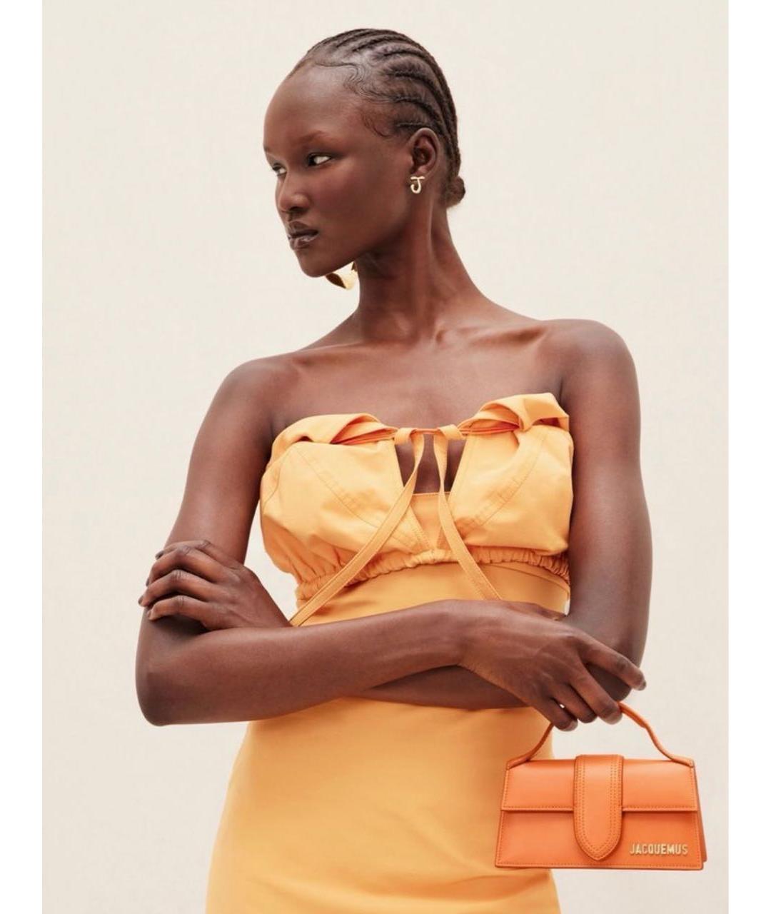 JACQUEMUS Оранжевая кожаная сумка с короткими ручками, фото 7